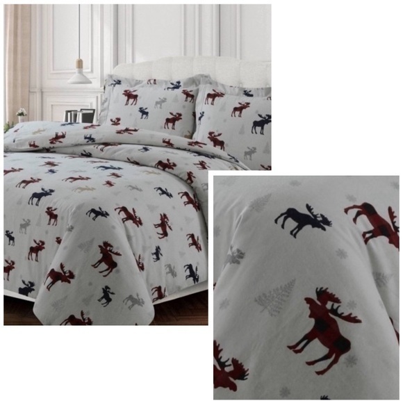 Queen 3pc Moose Print Duvet Cover - Picture 1 of 6